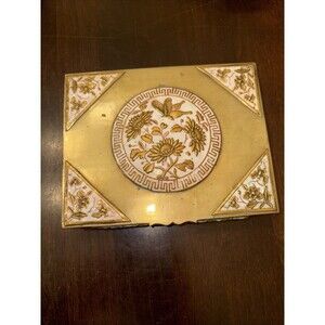 Antique Chinese Floral and Butterfly Enamel Brass Playing Card Box